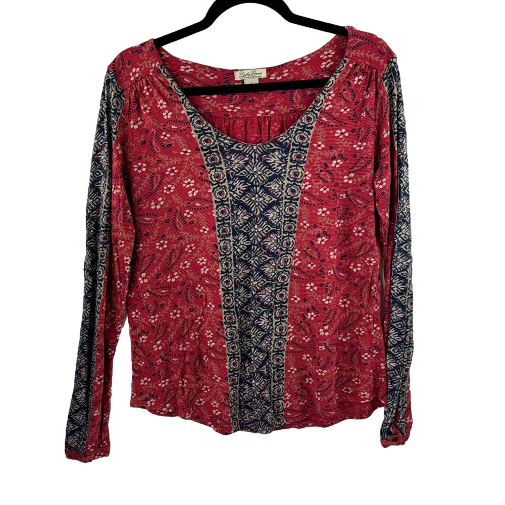 Lucky Brand Red & Blue Floral Long Sleeve Top